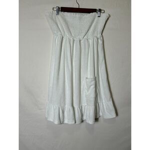 Women's Swim Cover Up Ruched Top Terrycloth Pockets, Mini Dress, Size M